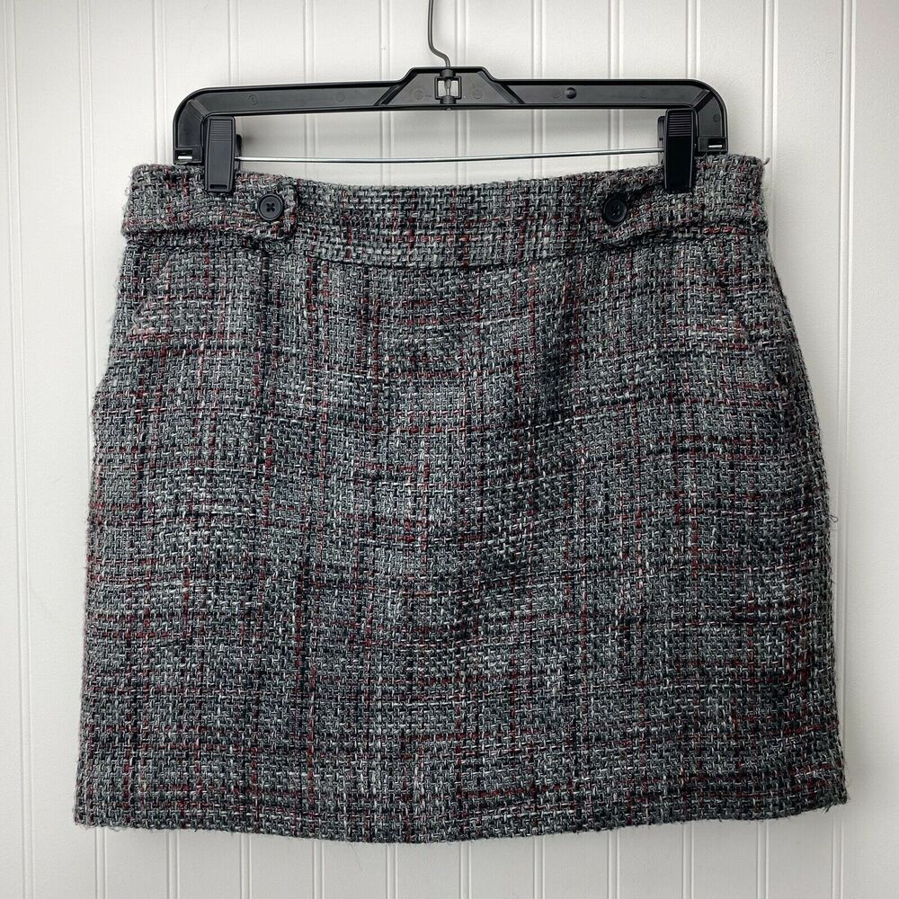Mini Skirt Ann Taylor Loft Womens 6 Gray Red Lined Side Zip